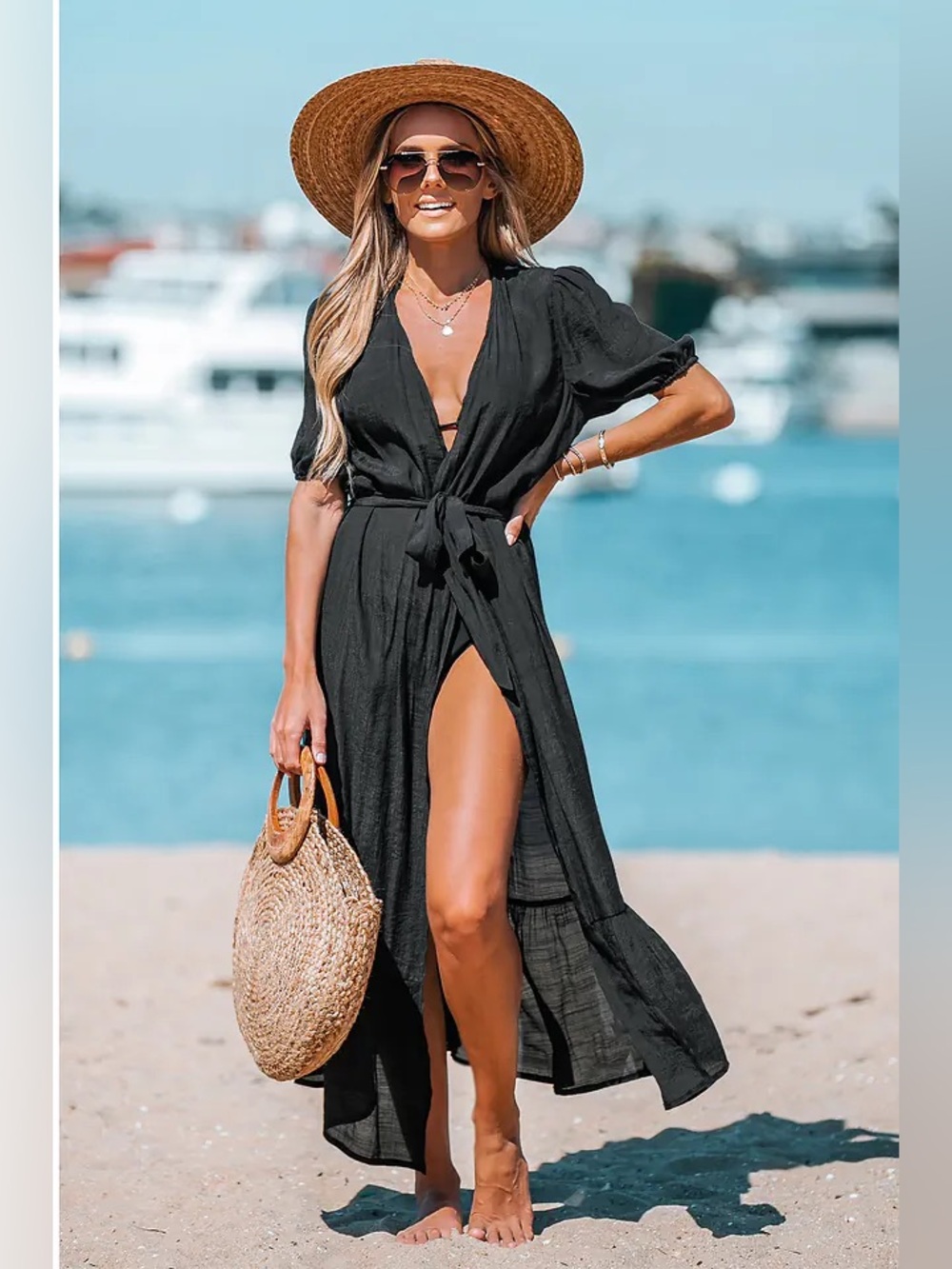 Cupshe Black Tie-Waist Beach Cover-Up Maxi